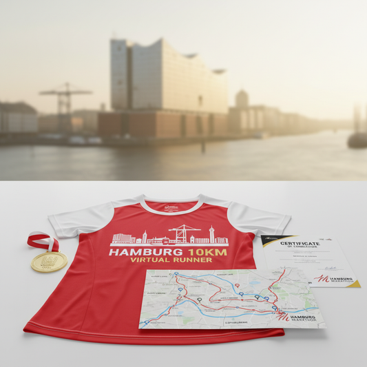🏃 VIRTUAL RUN HAMBURG 10KM - Durch die Hansestadt!

10km durch Hamburg! Von der Alster zum Hafen!

✅ Komplett-Paket (€35):
🎽 Hamburg City-Trikot - Elbphilharmonie, Rot/Weiß
🏅 Digitale Medaille - Mit Name &amp; Zeit
📜 Zertifikat - Offiziell
🗺️ 10km Route-Map - Alster → Elbphilharmonie → Hafen
🏆 Leaderboard - 10km Kategorie
❤️ €16 Charity - Hamburger Kinder-Stiftung
📋 Spendenquittung - Steuerlich absetzbar